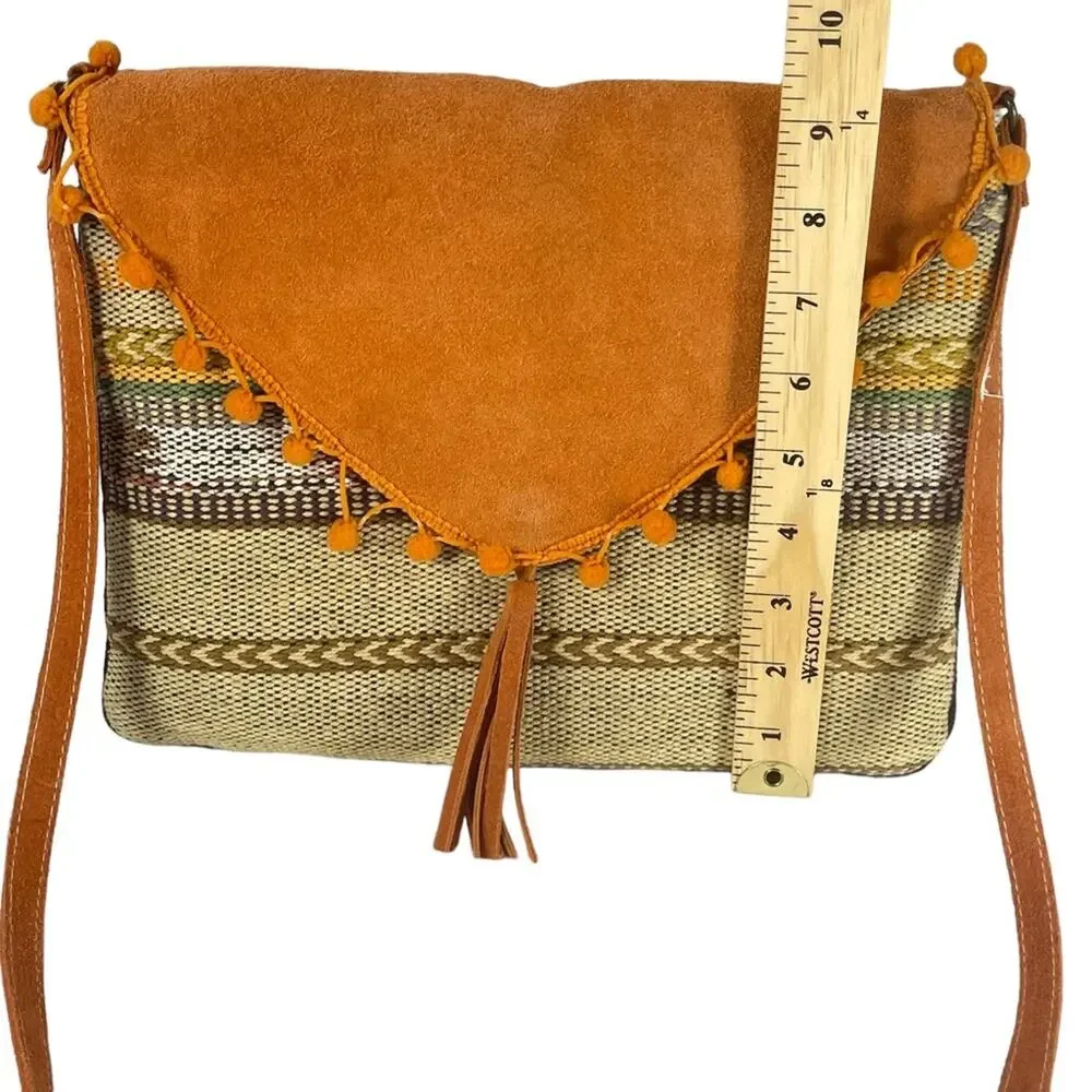 Bay Sky Boho Aztec Southwestern Woven Envelope Style Crossbody Bag Suede Purse - Picture 3 of 7